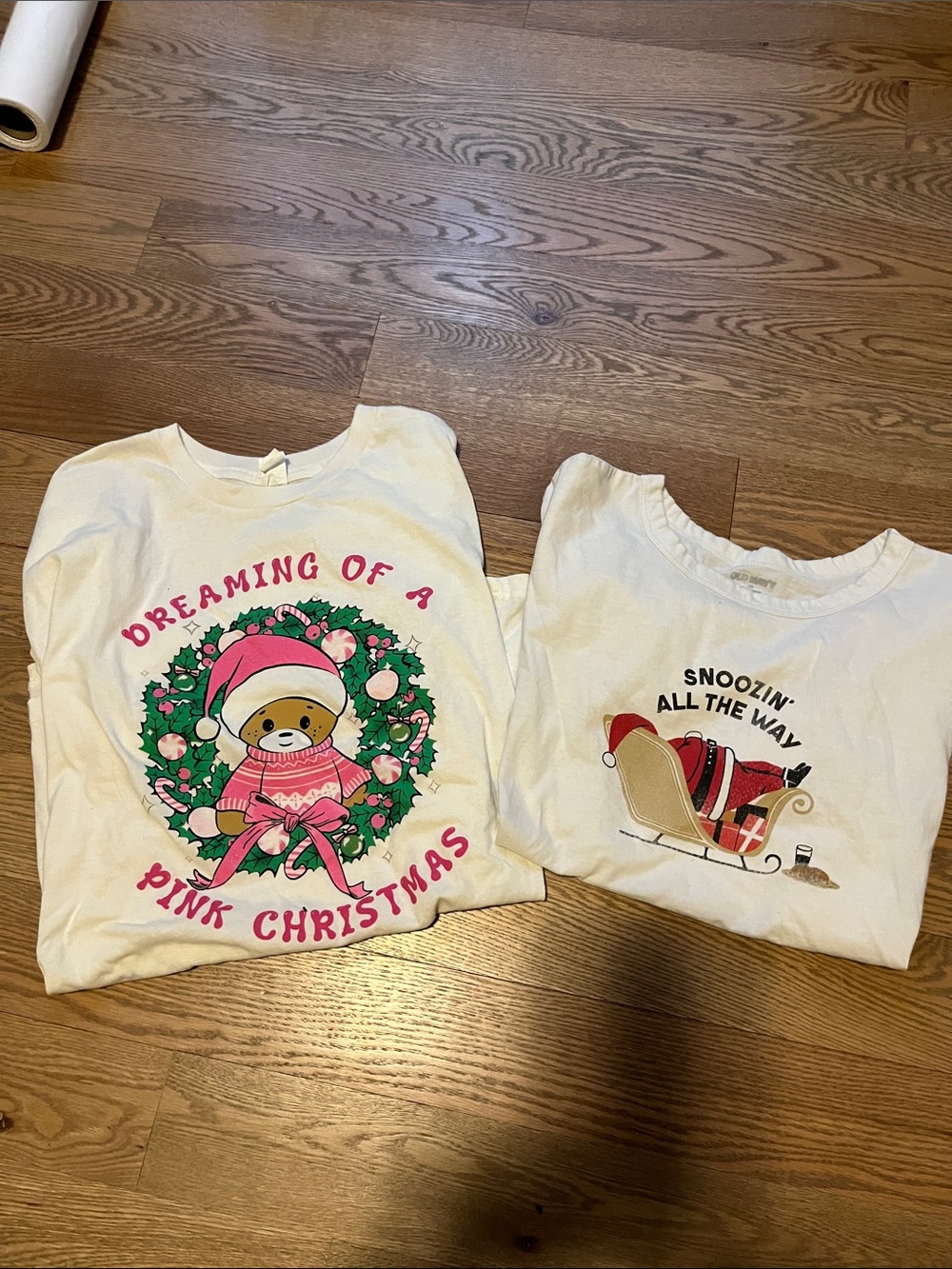 Old Navy White Short Sleeve Tee with Pink Christmas Bear Graphic